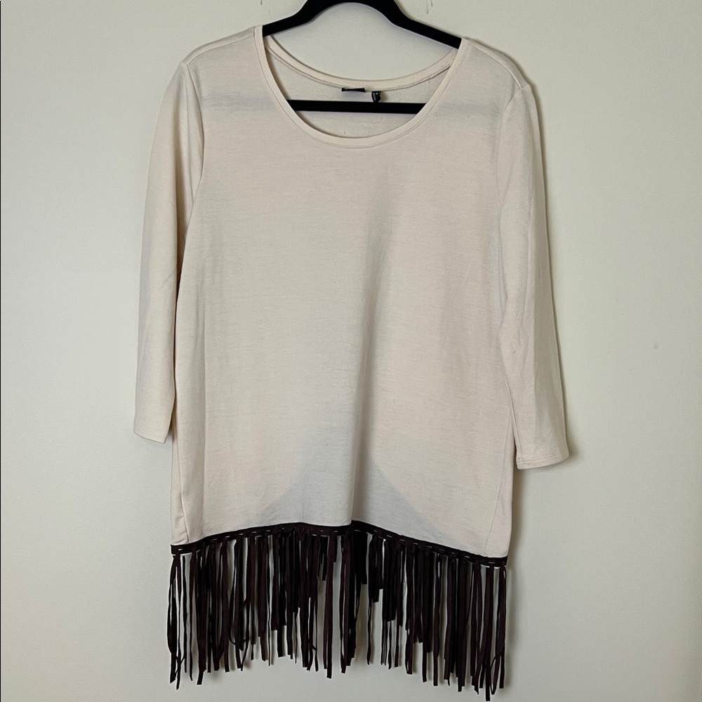 Cruel M Cream & brown Fringe Hem Women's Top unique back